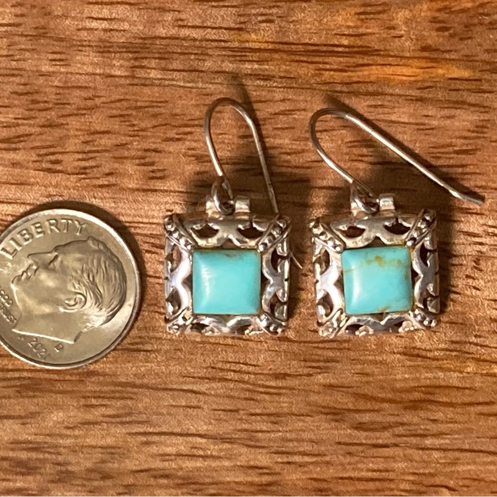 Genuine Turquoise Earrings Set in Sterling Silver - Picture 5 of 5
